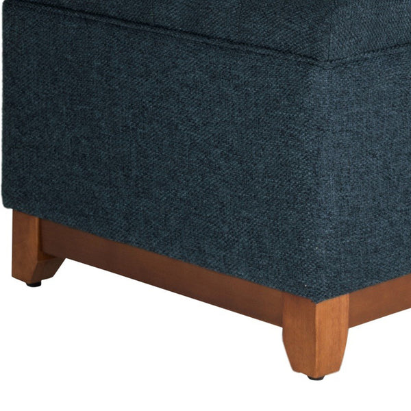 Benzara BM195798 - Textured Fabric Upholstered Wooden Ottoman With Button Tufted Top Blue And Brown