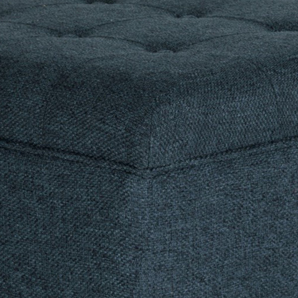 Benzara BM195798 - Textured Fabric Upholstered Wooden Ottoman With Button Tufted Top Blue And Brown