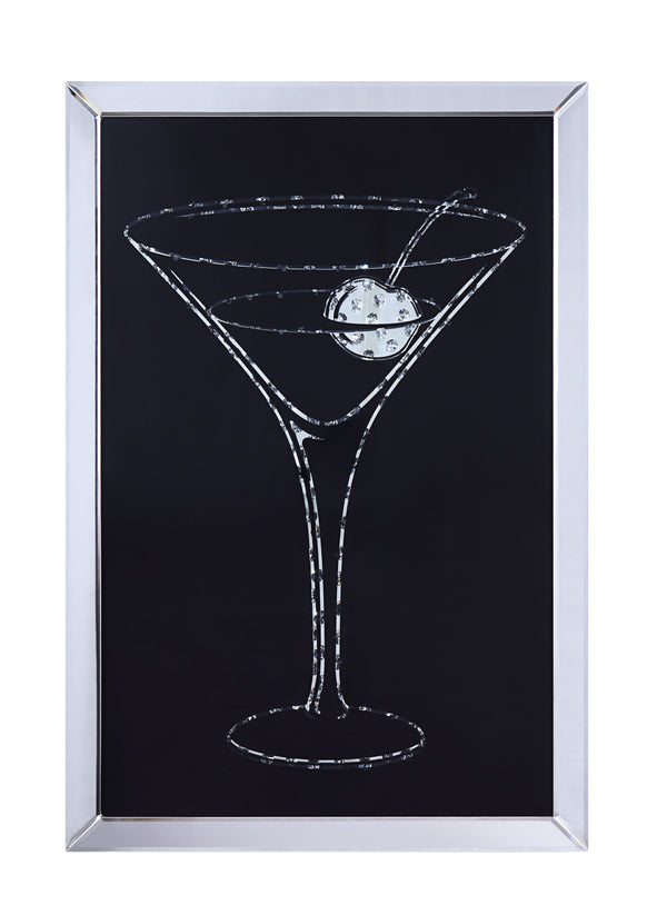 benzara BM196002 - Wood and Mirror Martini Glass Wall Art Clear and Black
