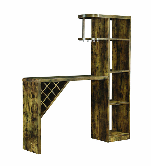Benzara BM196236 - Wooden Bar Unit With Open Compartments And Diagonal Wine Section Brown