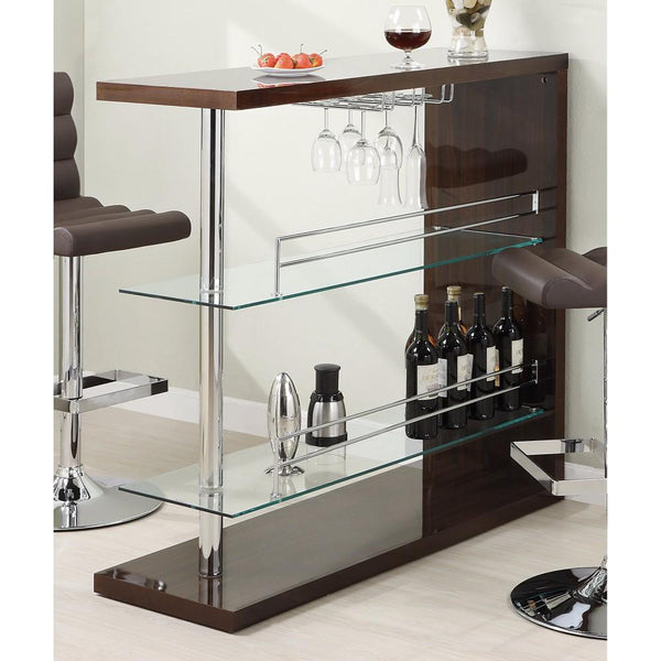 benzara BM68941 Modish Rectangular Bar Unit with 2 Shelves and Wine Holder Brown