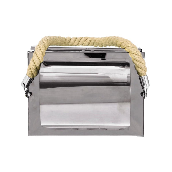 Benzara Bobby 19 Inch Lantern Silver Stainless Steel Curved Cap Rope Handle -BM321656