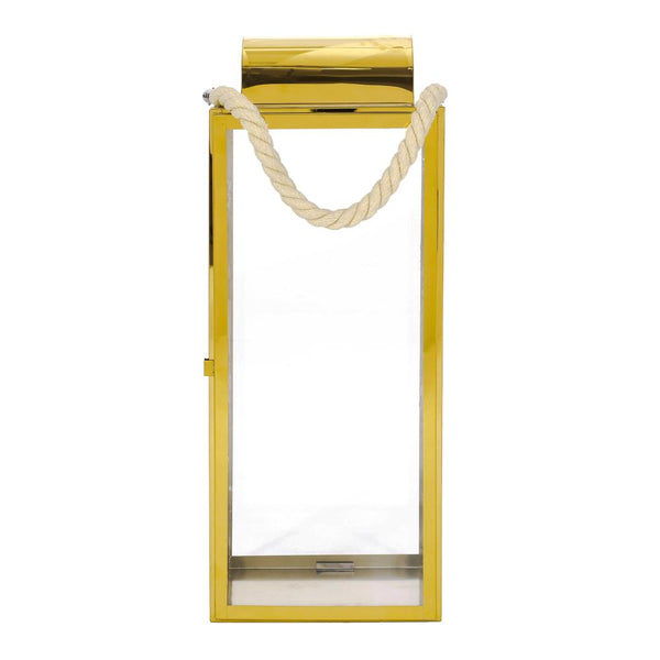 Benzara Bobby 22 Inch Lantern Gold Stainless Steel Curved Cap Rope Handle -BM321658