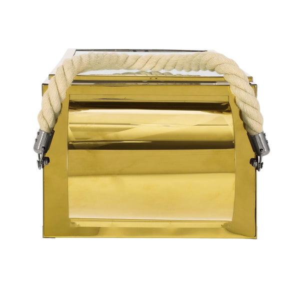 Benzara Bobby 22 Inch Lantern Gold Stainless Steel Curved Cap Rope Handle -BM321658