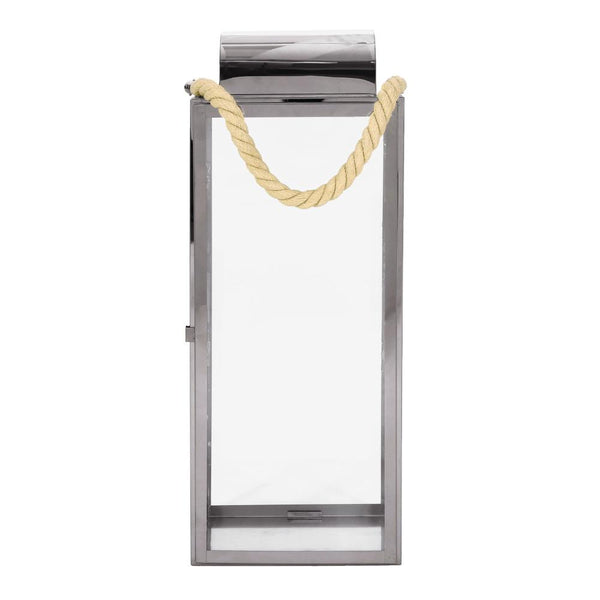 Benzara Bobby 22 Inch Lantern Silver Stainless Steel Curved Cap Rope Handle -BM321655