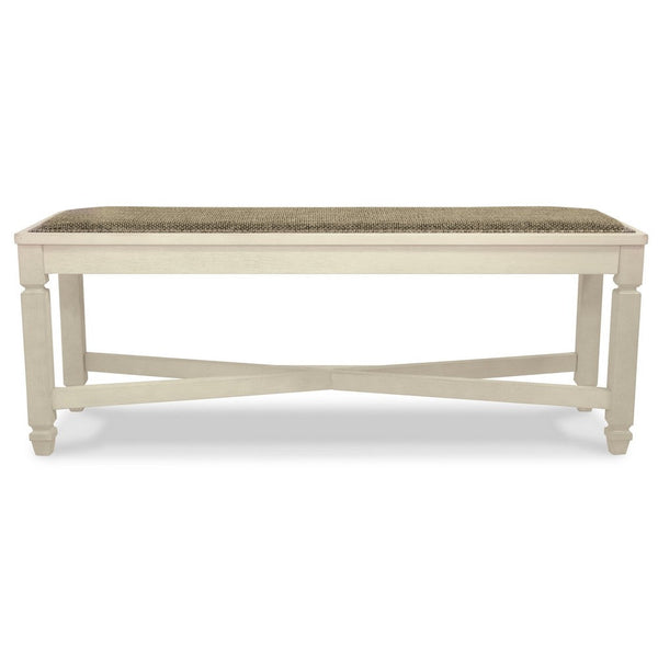 Benzara Bolan Large Dining Bench With Heavy Woven Fabric White Wood 50 Inch -BM329782