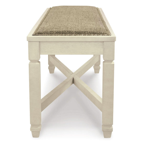 Benzara Bolan Large Dining Bench With Heavy Woven Fabric White Wood 50 Inch -BM329782