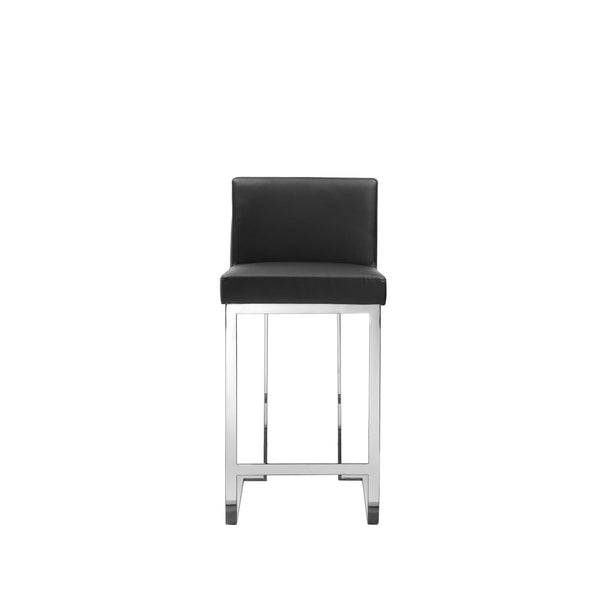 Benzara Boly 26 Inch Counter Height Chair Black Faux Leather Chrome Steel - BM315108