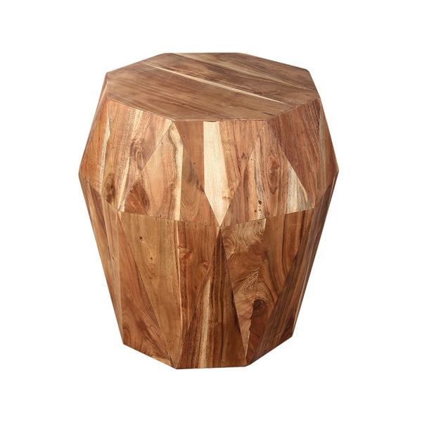 Benzara Bon 22 Inch Artisanal End Side Table Multifaceted Solid Acacia Wood Octagon Top Natural Brown - UPT-238449