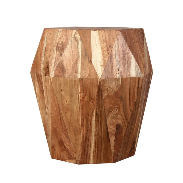Benzara Bon 22 Inch Artisanal End Side Table Multifaceted Solid Acacia Wood Octagon Top Natural Brown - UPT-238449