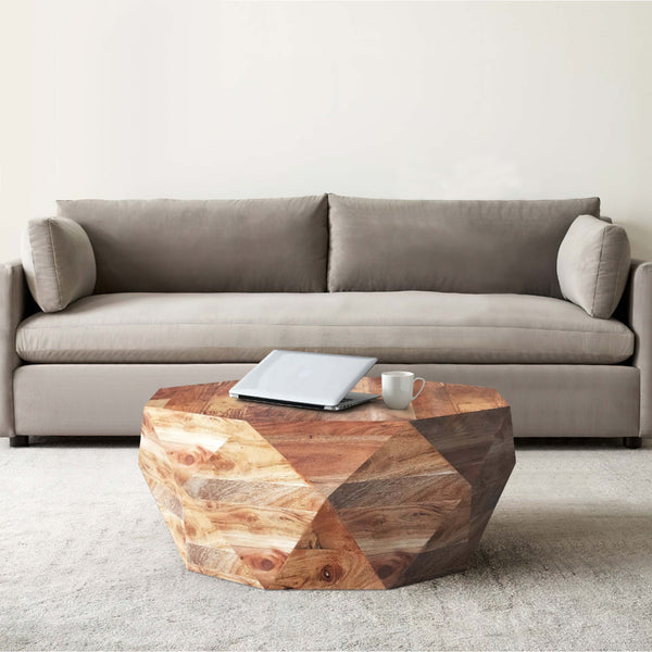 benzara Bon 33 Inch Diamond Shape Acacia Wood Coffee Table With Smooth Top Natural Brown- UPT-183796