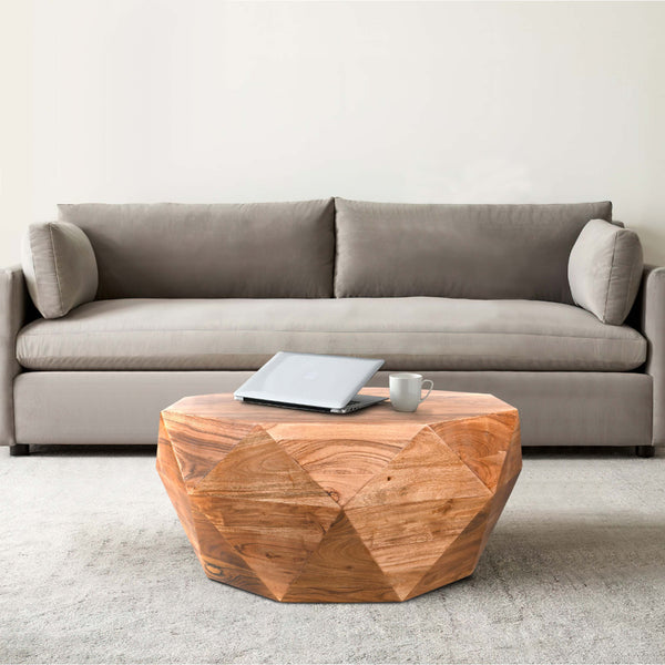 Benzara Bon 33 Inch Diamond Shape Acacia Wood Coffee Table With Smooth Top Dark Brown - UPT-196015