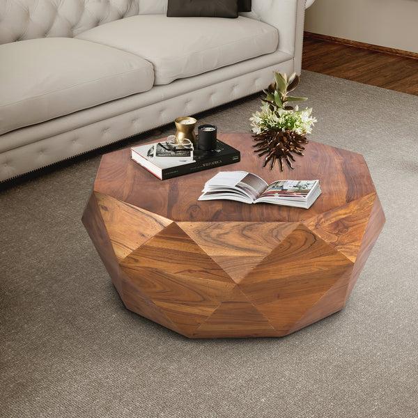 benzara Bon 33 Inch Diamond Shape Acacia Wood Coffee Table With Smooth Top Dark Brown - UPT-196015