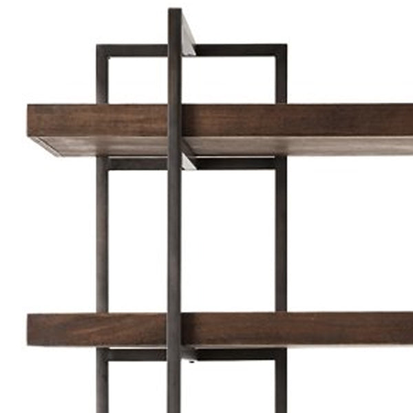 Benzara Bookcase With 5 Fixed Wooden Shelves And Metal Frame In Brown And Black - BM209257