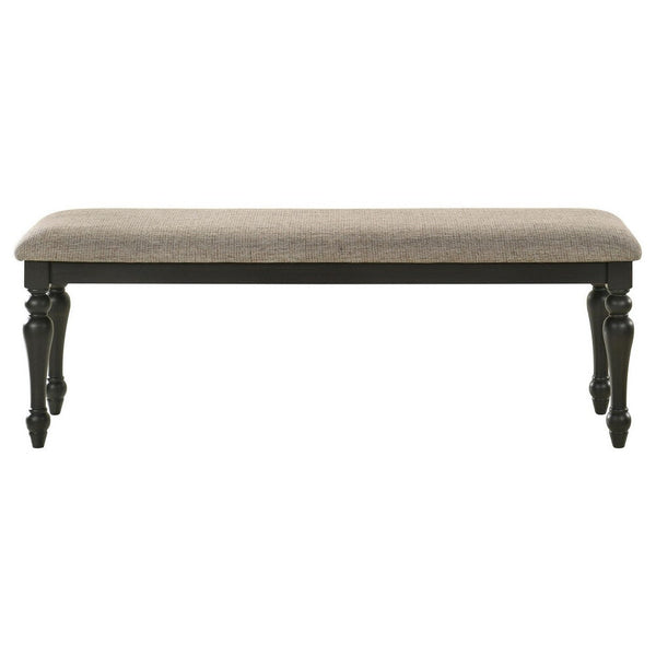 Benzara Brad Dining Bench Turned Legs Charcoal Gray Wood Brown 54 Inch -BM329140