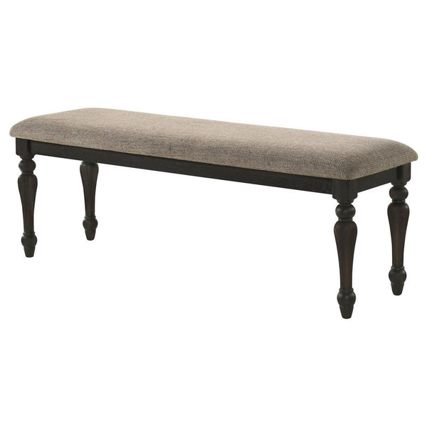 Benzara Brad Dining Bench Turned Legs Charcoal Gray Wood Brown 54 Inch -BM329140