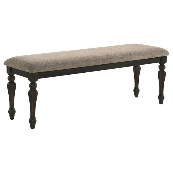 benzara Brad Dining Bench Turned Legs Charcoal Gray Wood Brown 54 Inch -BM329140