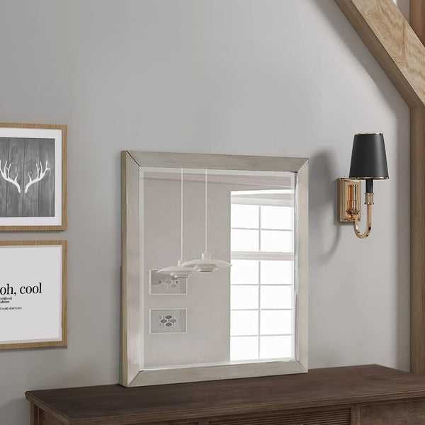 benzara Bran 36 x 36 Modern Square Dresser Mirror Pine Wood Light Brown - BM284304