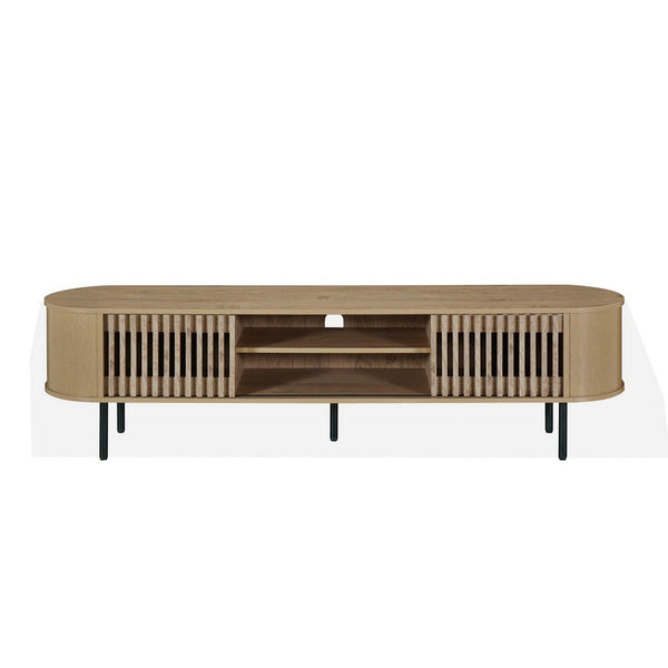 Benzara Brandon TV Stand Media Console Shelf 2 Cabinets Beige Wood 71 Inch -BM329898