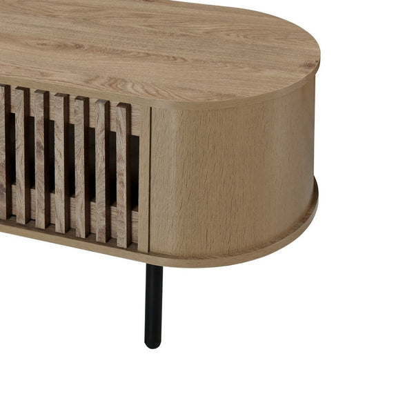 Benzara Brandon TV Stand Media Console Shelf 2 Cabinets Beige Wood 71 Inch -BM329898