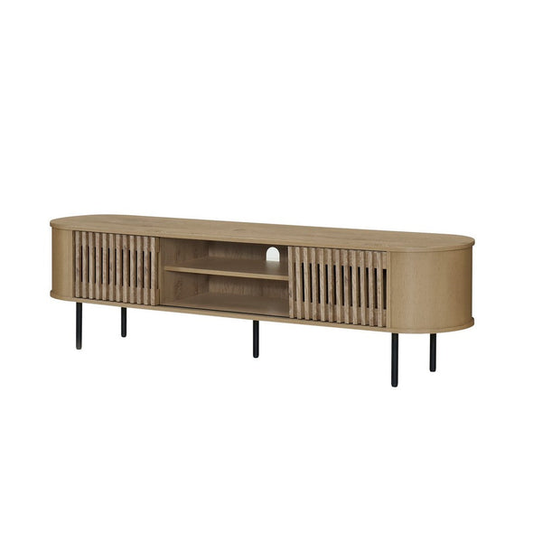 benzara Brandon TV Stand Media Console Shelf 2 Cabinets Beige Wood 71 Inch -BM329898