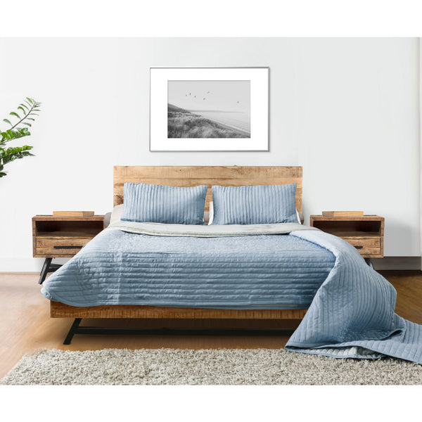 Benzara Bree Modern Rustic King Size Platform Bed Brown Acacia & Mango Wood Frame Angled Black Iron Legs - UPT-293422