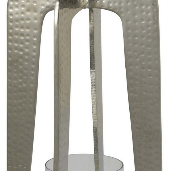 Benzara Brie Candle Holder Lantern 23 Inch Silver Metal Frame Glass Shade -BM324637