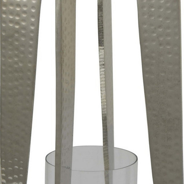 Benzara Brie Candle Holder Lantern 27 Inch Silver Metal Frame Glass Shade -BM324636
