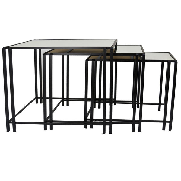 Benzara Buckley Nesting Plant Stand Table Set Of 2 Black Metal Mirrored Top -BM331010