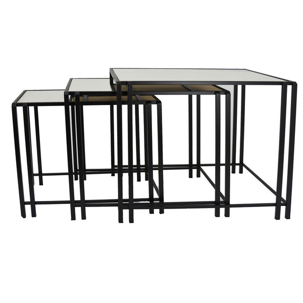 Benzara Buckley Nesting Plant Stand Table Set Of 2 Black Metal Mirrored Top -BM331010