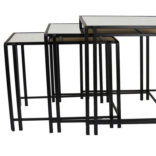 Benzara Buckley Nesting Plant Stand Table Set Of 2 Black Metal Mirrored Top -BM331010