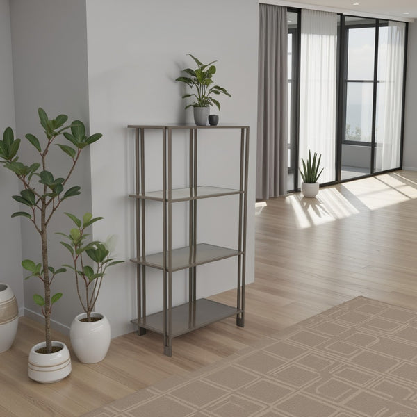 benzara Bush Plant Display Stand Modern 4 Tier Gray Metal Finish 38 Inch -BM330955