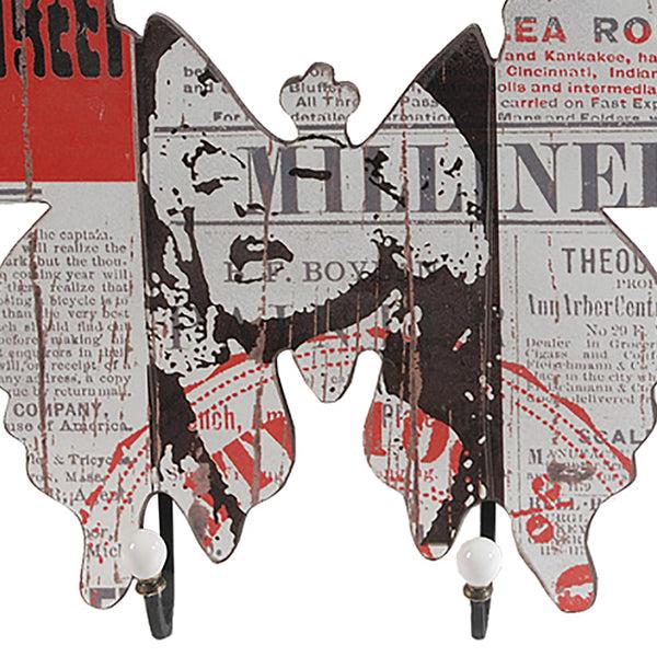 Benzara Butterfly Shaped Newspaper Print Wall Decor Set Of 2 Multicolor - BM202252