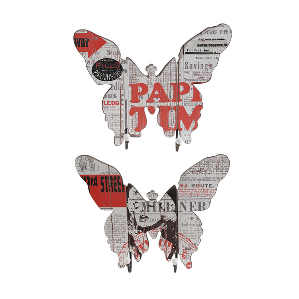 benzara Butterfly Shaped Newspaper Print Wall Decor Set of 2 Multicolor - BM202252