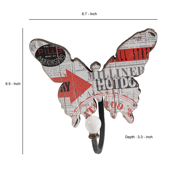 Benzara Butterfly Wall Decor With 4 Metal Hooks Set Of 4 Multicolor - BM202258