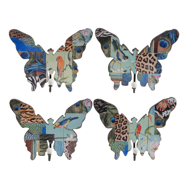 benzara Butterfly Wall Decor with Exotic Animal Print Set of 4 Multicolor - BM202256