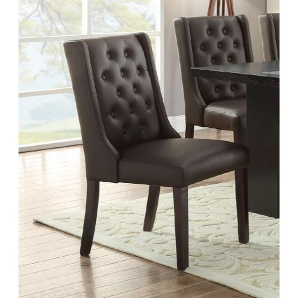 benzara Button Tufted Royal Dining Chair Set Of 2 Dark Brown - BM171525
