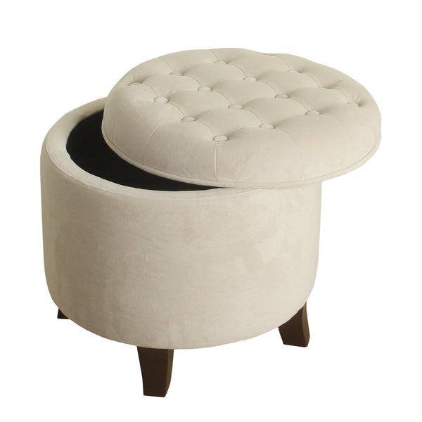 Benzara Button Tufted Velvet Upholstered Wooden Ottoman With Hidden Storage Cream And Brown - BM194931