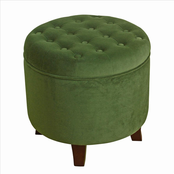 Benzara Button Tufted Velvet Upholstered Wooden Ottoman With Hidden Storage Green And Brown - BM194929