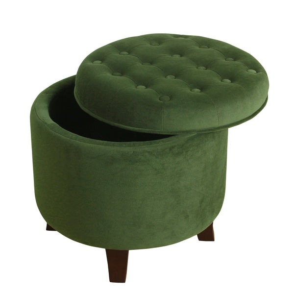 Benzara Button Tufted Velvet Upholstered Wooden Ottoman With Hidden Storage Green And Brown - BM194929