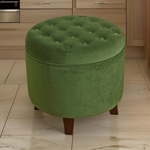 benzara Button Tufted Velvet Upholstered Wooden Ottoman with Hidden Storage Green and Brown - BM194929