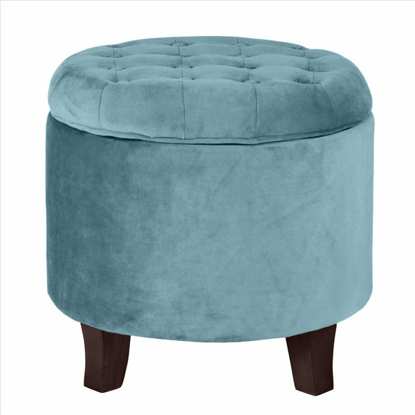 benzara Button Tufted Velvet Upholstered Wooden Ottoman with Hidden Storage Blue and Brown - BM194925