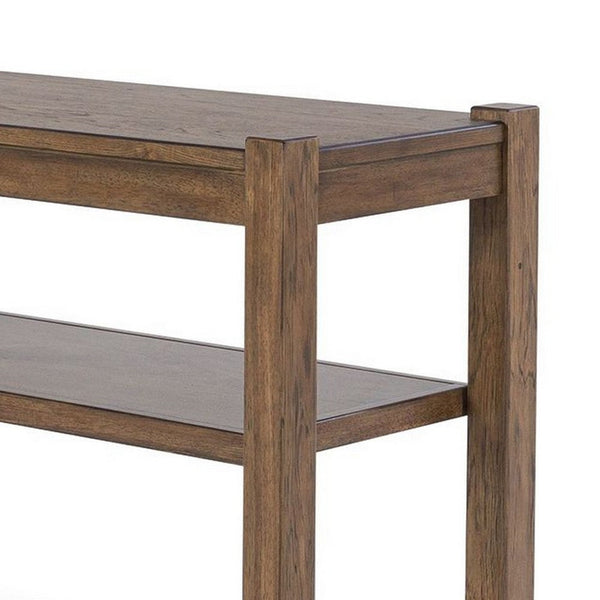Benzara Cabal Sofa Table Open Shelf Light Brown Wood Rectangular 65 Inch -BM327400