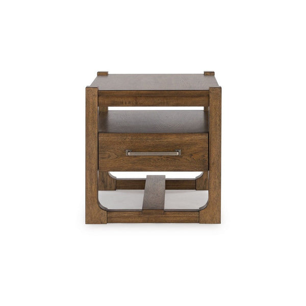 Benzara Cabal Square Side End Table Drawer Shelf Light Brown Wood 24 Inch -BM327399