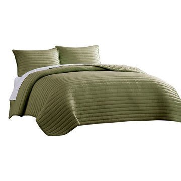 benzara Cabe 3 Piece Queen Comforter Set Polyester Puffer Channel Quilted Green - BM283910