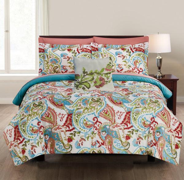 Benzara Caen 8 Piece Printed Reversible Full Size Comforter Set Multicolor - BM202729