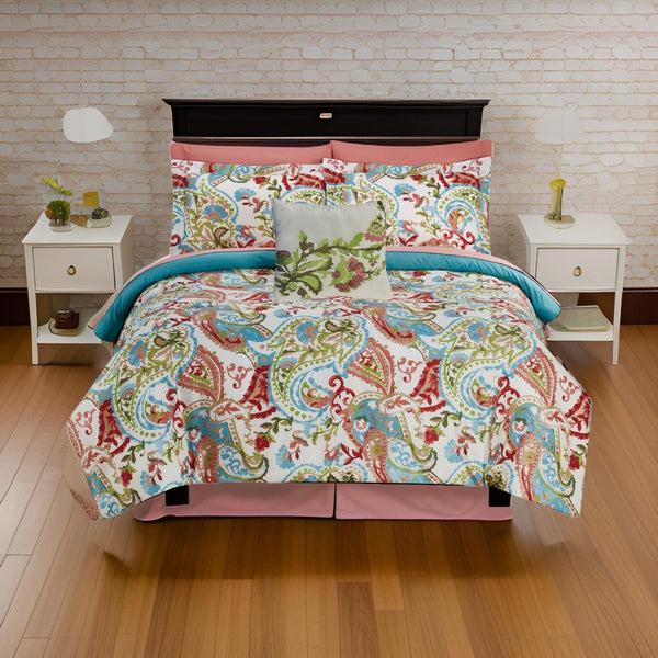 benzara Caen 8 Piece Printed Reversible Full Size Comforter Set Multicolor - BM202729