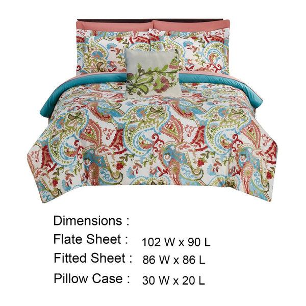 Benzara Caen 8 Piece Printed Reversible Queen Size Comforter Set Multicolor - BM202746