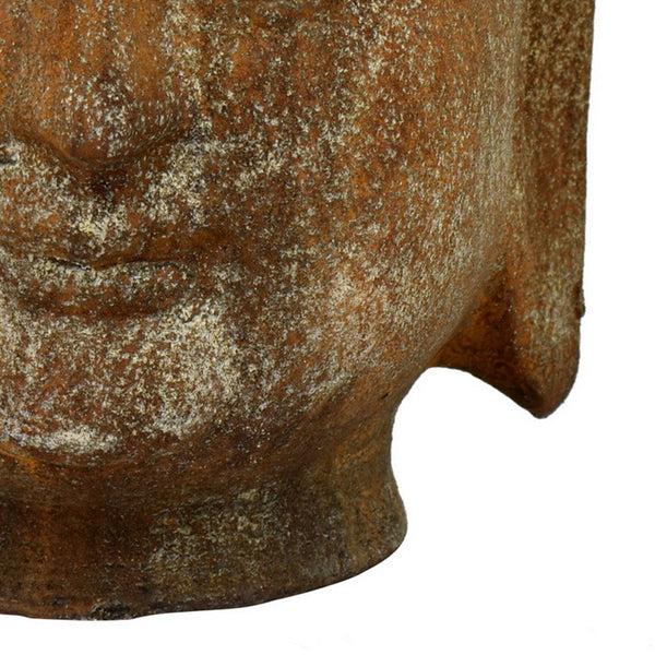 Benzara Calie Buddha Head Sculpture Statue 13 Inch Weathered Brown Resin -BM324643