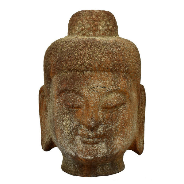 benzara Calie Buddha Head Sculpture Statue 13 Inch Weathered Brown Resin -BM324643